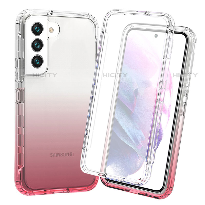 Funda Silicona Carcasa Ultrafina Transparente Goma Frontal y Trasera 360 Grados Gradiente para Samsung Galaxy S21 FE 5G Rojo