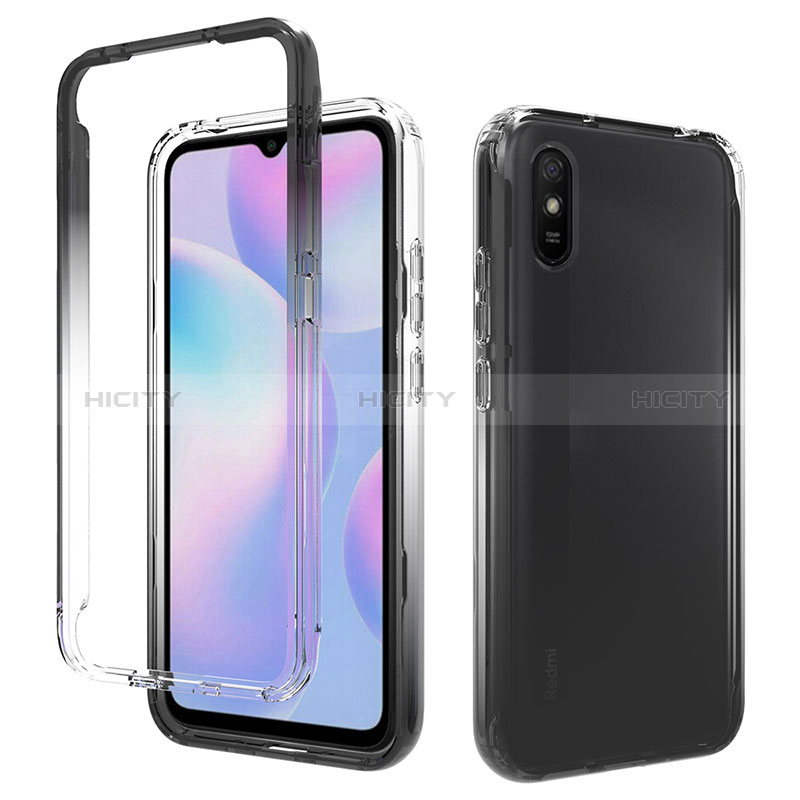 Funda Silicona Carcasa Ultrafina Transparente Goma Frontal y Trasera 360 Grados Gradiente para Xiaomi Redmi 9AT Gris Oscuro