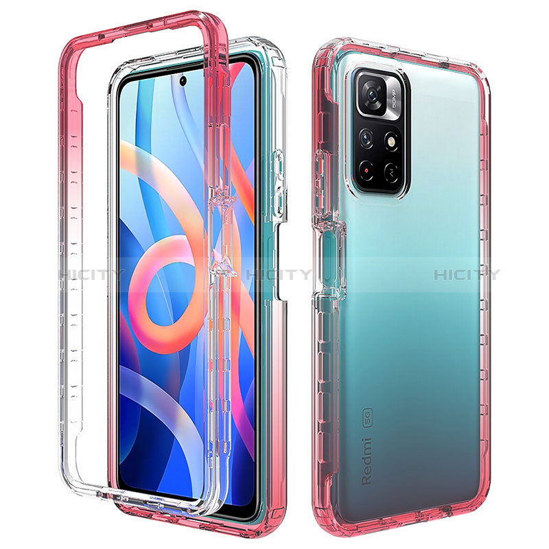 Funda Silicona Carcasa Ultrafina Transparente Goma Frontal y Trasera 360 Grados Gradiente para Xiaomi Redmi Note 11S 5G Rojo