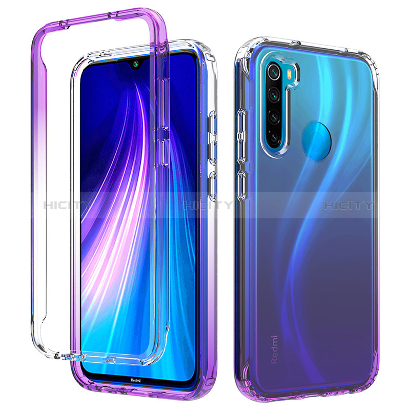 Funda Silicona Carcasa Ultrafina Transparente Goma Frontal y Trasera 360 Grados Gradiente para Xiaomi Redmi Note 8 (2021) Morado