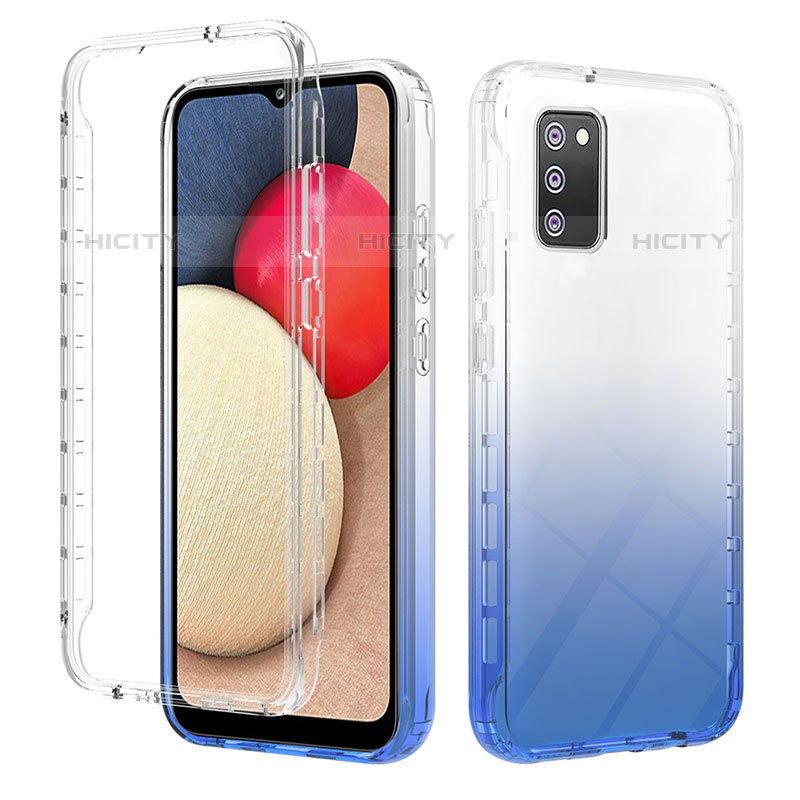 Funda Silicona Carcasa Ultrafina Transparente Goma Frontal y Trasera 360 Grados Gradiente ZJ2 para Samsung Galaxy M02s Azul