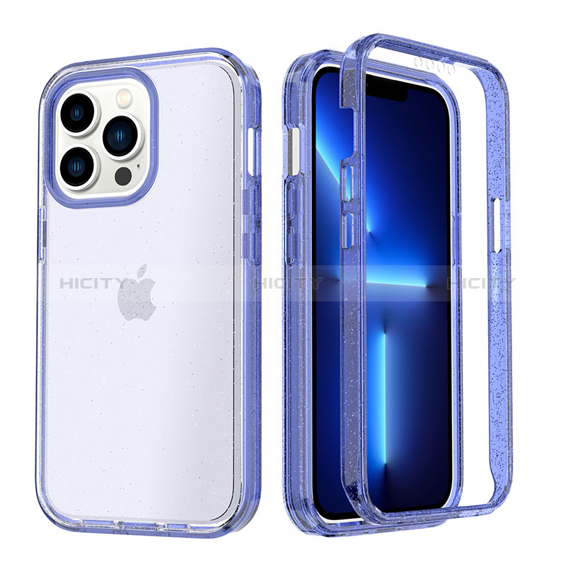 Funda Silicona Carcasa Ultrafina Transparente Goma Frontal y Trasera 360 Grados YJ1 para Apple iPhone 13 Pro Azul