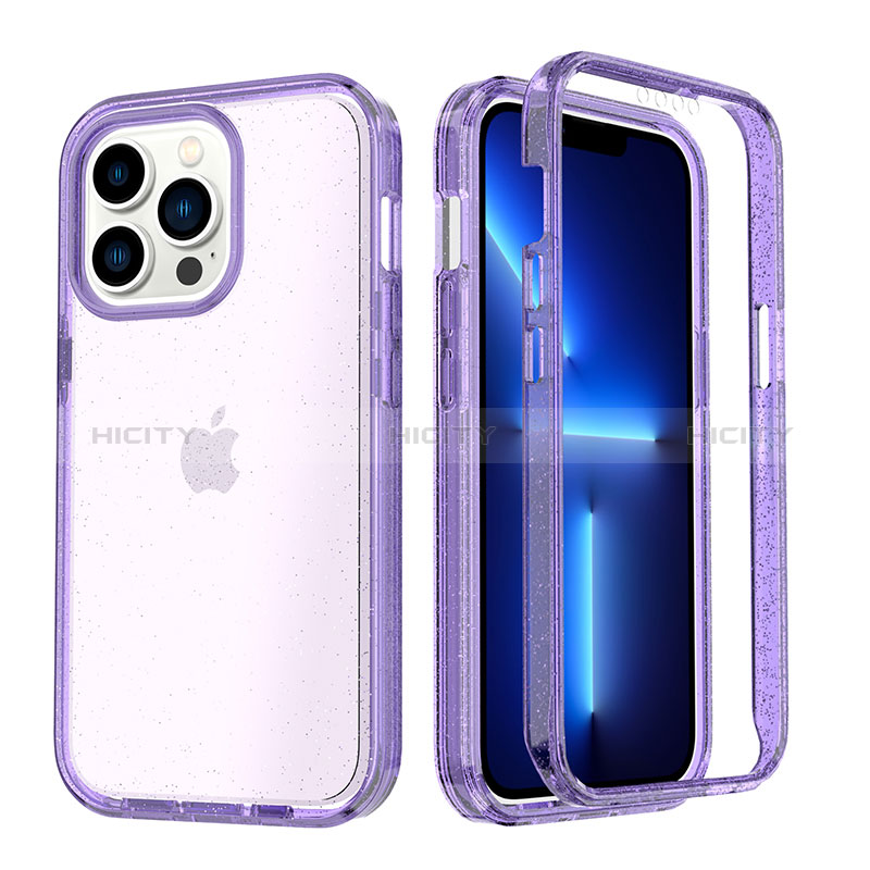 Funda Silicona Carcasa Ultrafina Transparente Goma Frontal y Trasera 360 Grados YJ1 para Apple iPhone 13 Pro Morado