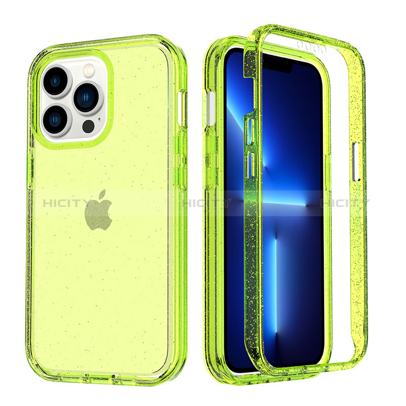 Funda Silicona Carcasa Ultrafina Transparente Goma Frontal y Trasera 360 Grados YJ1 para Apple iPhone 13 Pro Verde