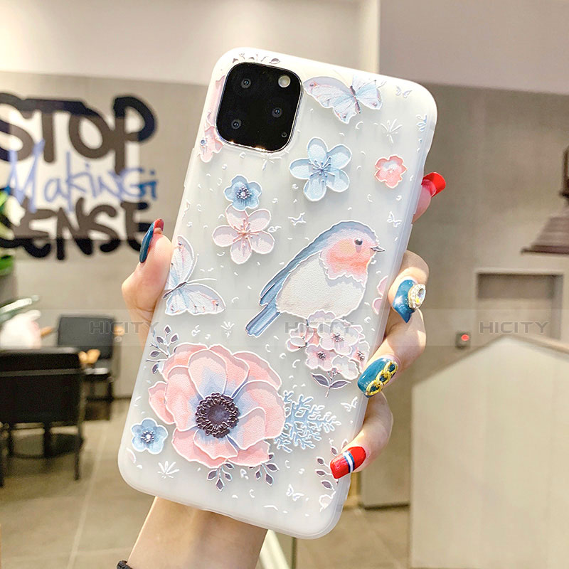 Funda Silicona Gel Goma Flores Carcasa H03 para Apple iPhone 11 Pro Max Azul Cielo