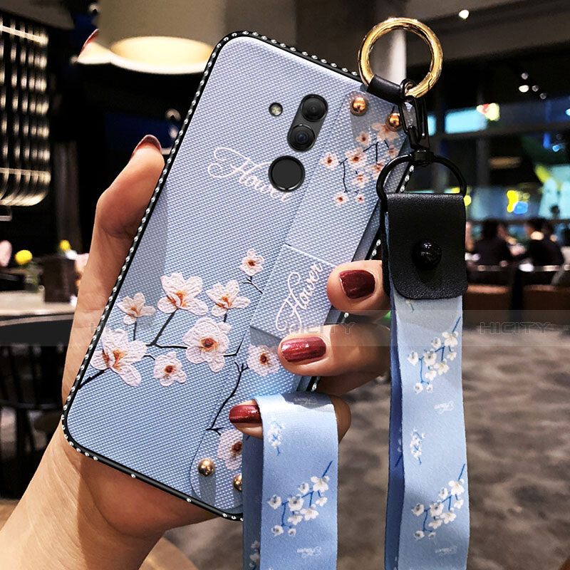 Funda Silicona Gel Goma Flores Carcasa H08 para Huawei Mate 20 Lite Azul Cielo