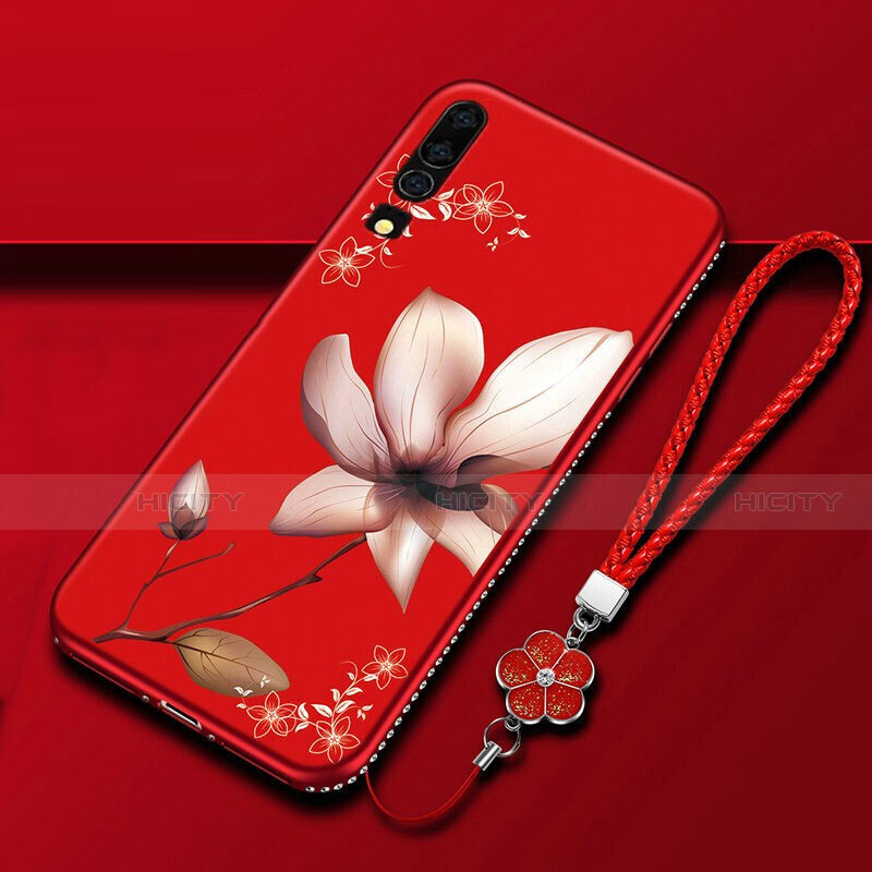 Funda Silicona Gel Goma Flores Carcasa K01 para Huawei P30 Rojo