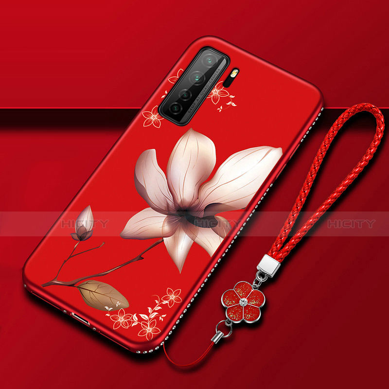 Funda Silicona Gel Goma Flores Carcasa K02 para Huawei Nova 7 SE 5G Rojo Rosa