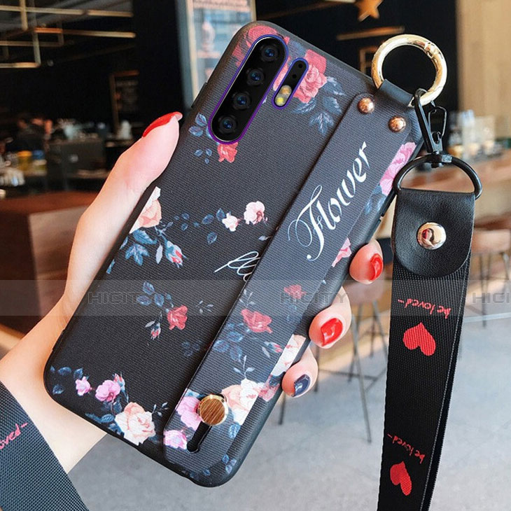 Funda Silicona Gel Goma Flores Carcasa K02 para Huawei P30 Pro Negro