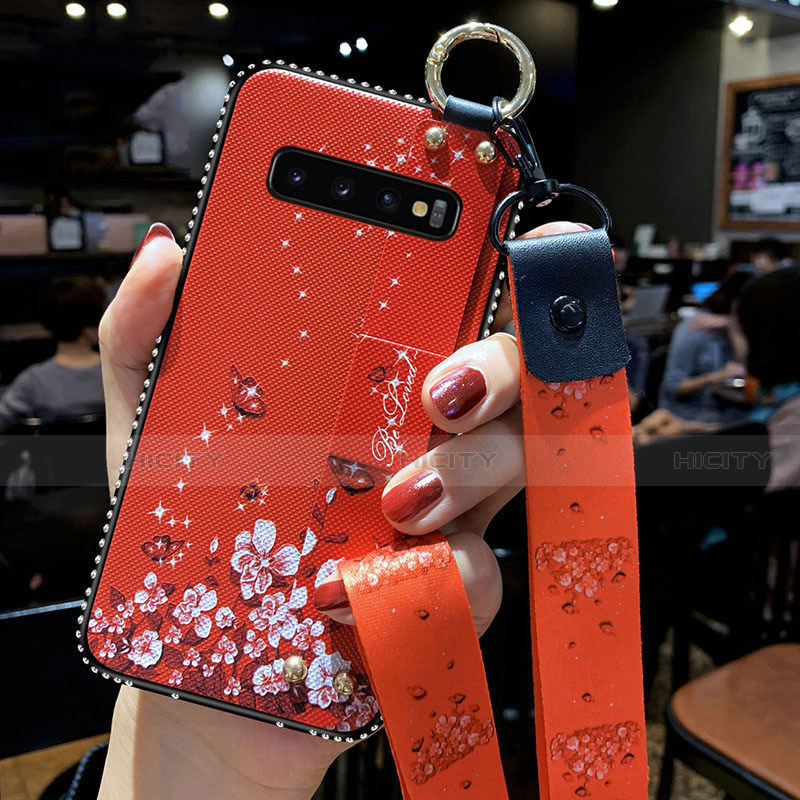 Funda Silicona Gel Goma Flores Carcasa K02 para Samsung Galaxy S10 Rojo