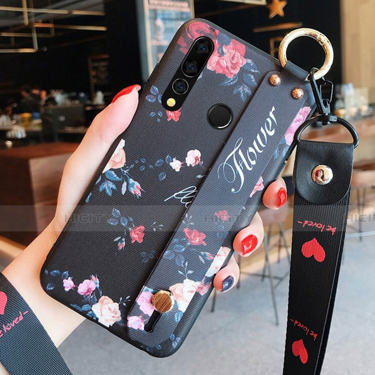 Funda Silicona Gel Goma Flores Carcasa K03 para Huawei Honor 20 Lite Negro