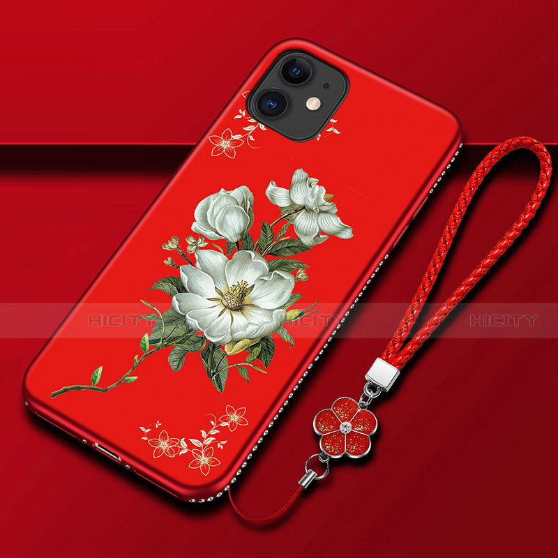 Funda Silicona Gel Goma Flores Carcasa para Apple iPhone 12 Mini Rojo