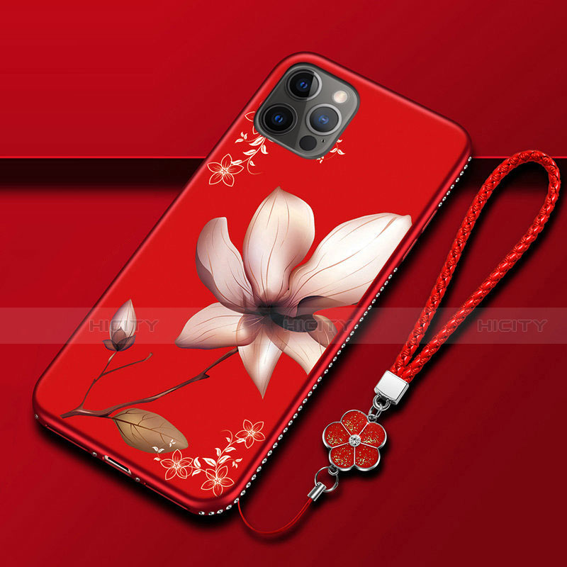 Funda Silicona Gel Goma Flores Carcasa para Apple iPhone 12 Pro Max Rojo Rosa