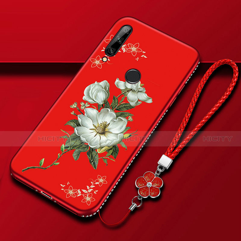 Funda Silicona Gel Goma Flores Carcasa para Huawei Enjoy 10 Plus Rojo