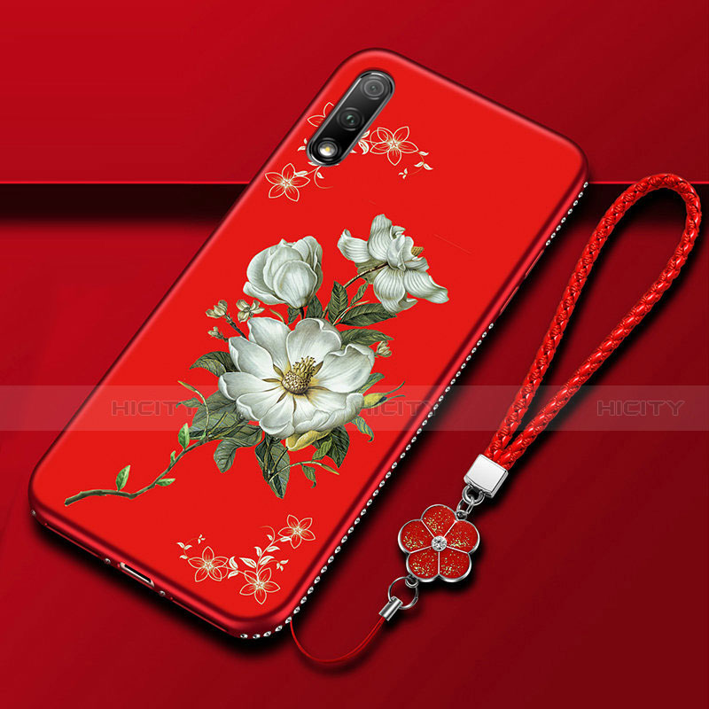 Funda Silicona Gel Goma Flores Carcasa para Huawei Enjoy 10 Rojo
