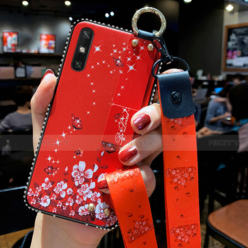 Funda Silicona Gel Goma Flores Carcasa para Huawei Enjoy 10e Rojo