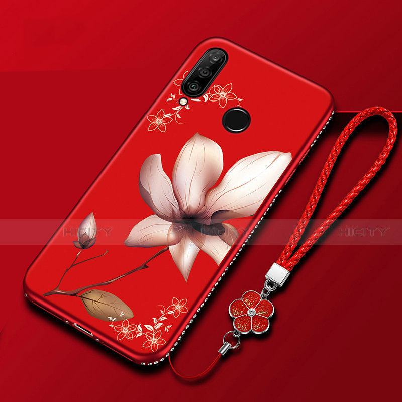 Funda Silicona Gel Goma Flores Carcasa para Huawei Enjoy 9s Rojo