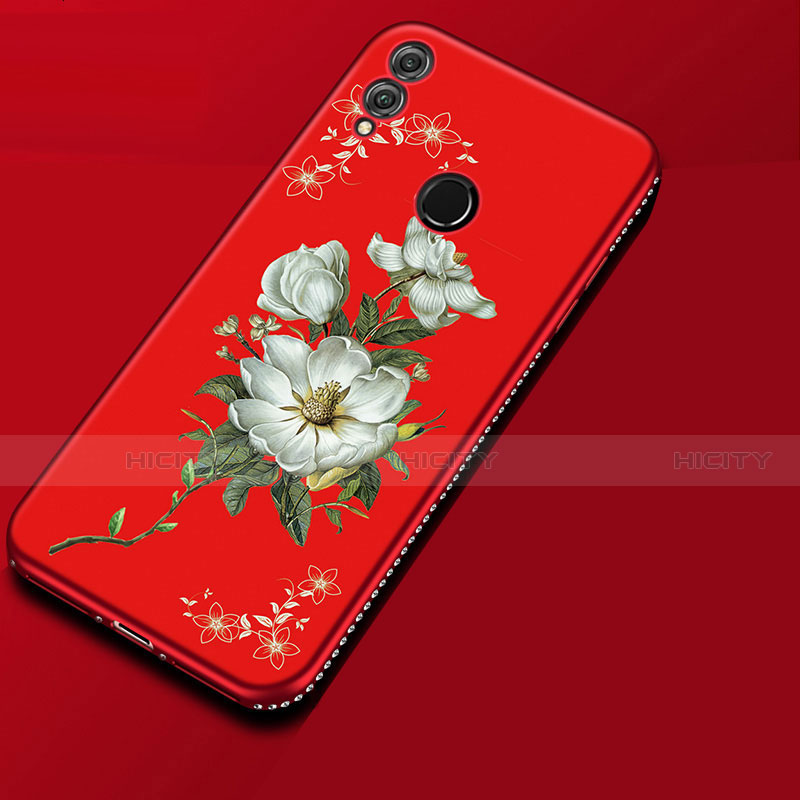 Funda Silicona Gel Goma Flores Carcasa para Huawei Honor 8X Rojo