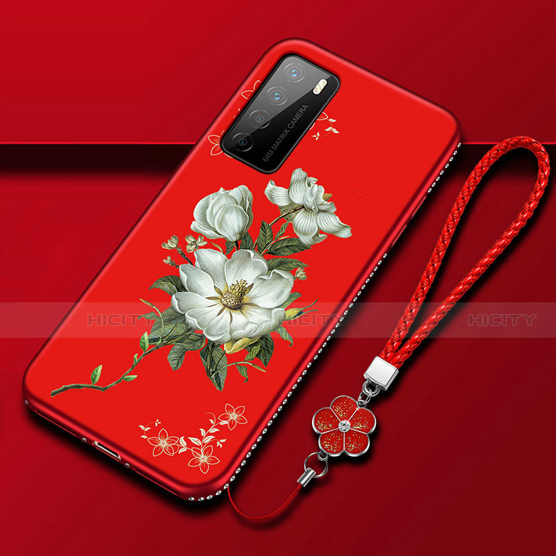 Funda Silicona Gel Goma Flores Carcasa para Huawei Honor Play4 5G Rojo