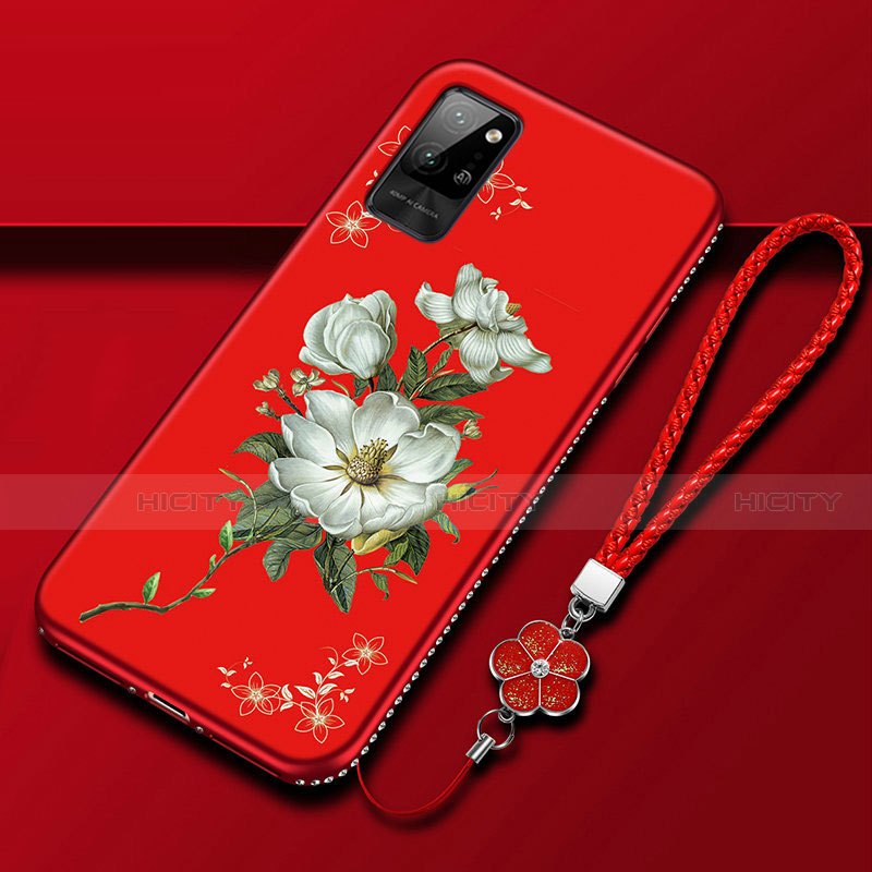 Funda Silicona Gel Goma Flores Carcasa para Huawei Honor Play4 Pro 5G Rojo
