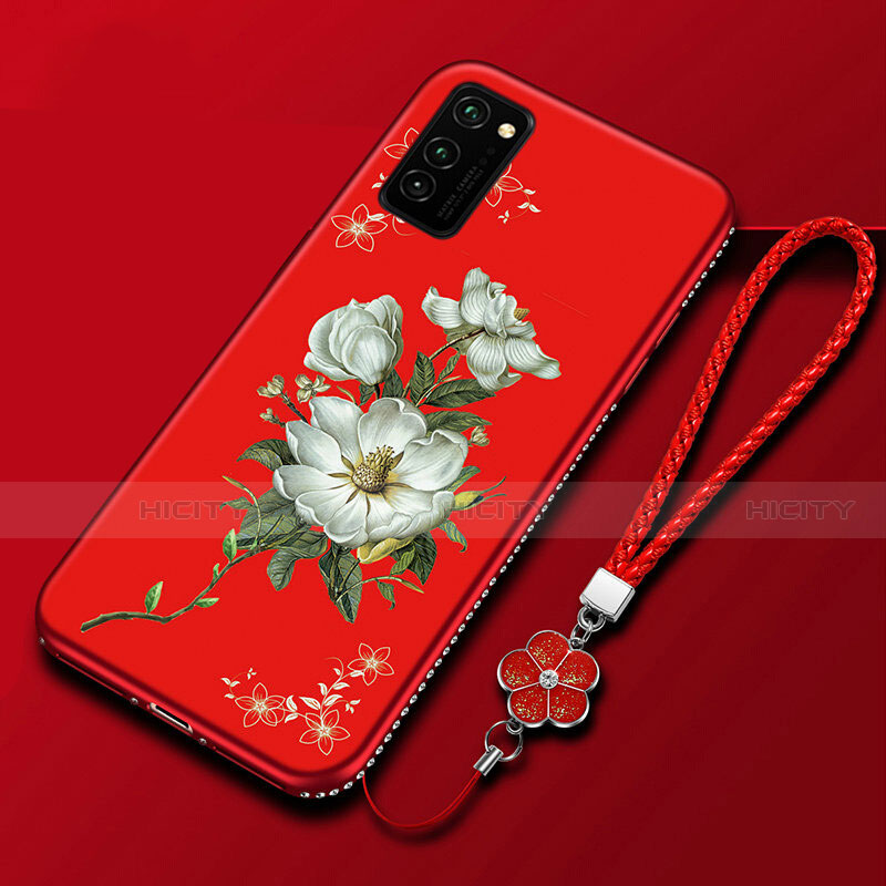 Funda Silicona Gel Goma Flores Carcasa para Huawei Honor V30 5G Rojo