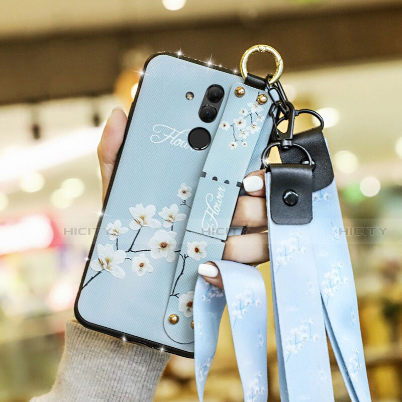 Funda Silicona Gel Goma Flores Carcasa para Huawei Mate 20 Lite Azul Cielo