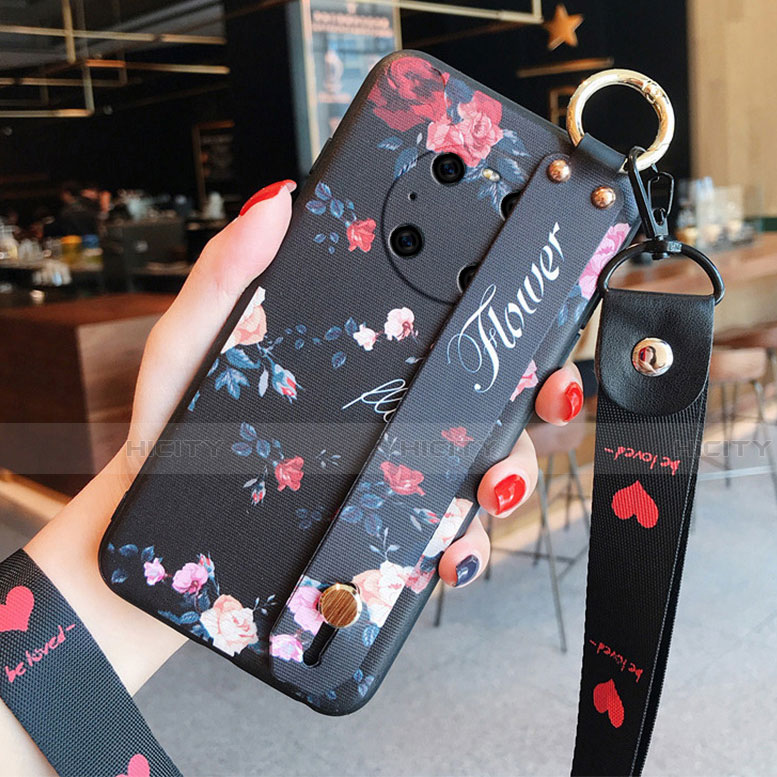 Funda Silicona Gel Goma Flores Carcasa para Huawei Mate 40 Negro