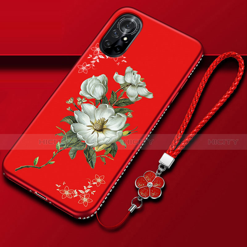 Funda Silicona Gel Goma Flores Carcasa para Huawei Nova 8 5G Rojo