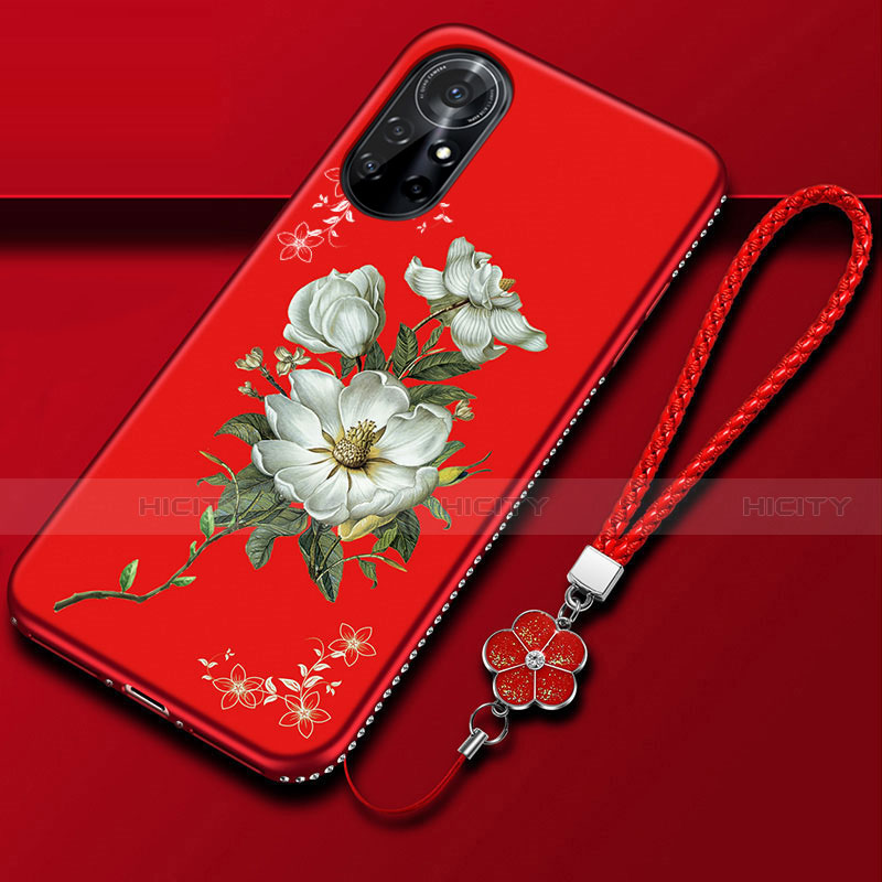 Funda Silicona Gel Goma Flores Carcasa para Huawei Nova 8 Pro 5G Rojo