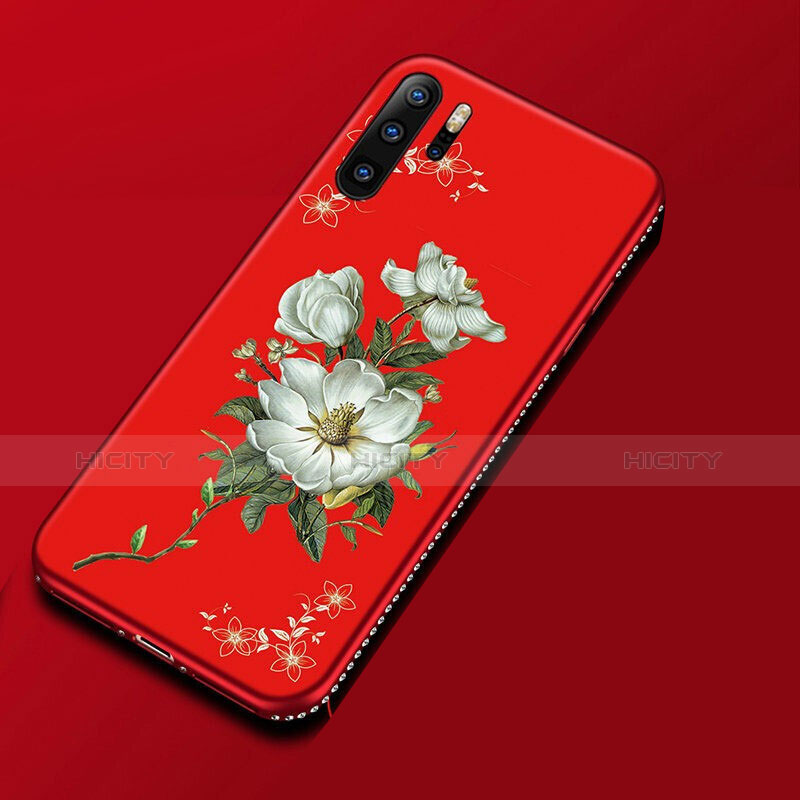 Funda Silicona Gel Goma Flores Carcasa para Huawei P30 Pro New Edition Rojo Rosa
