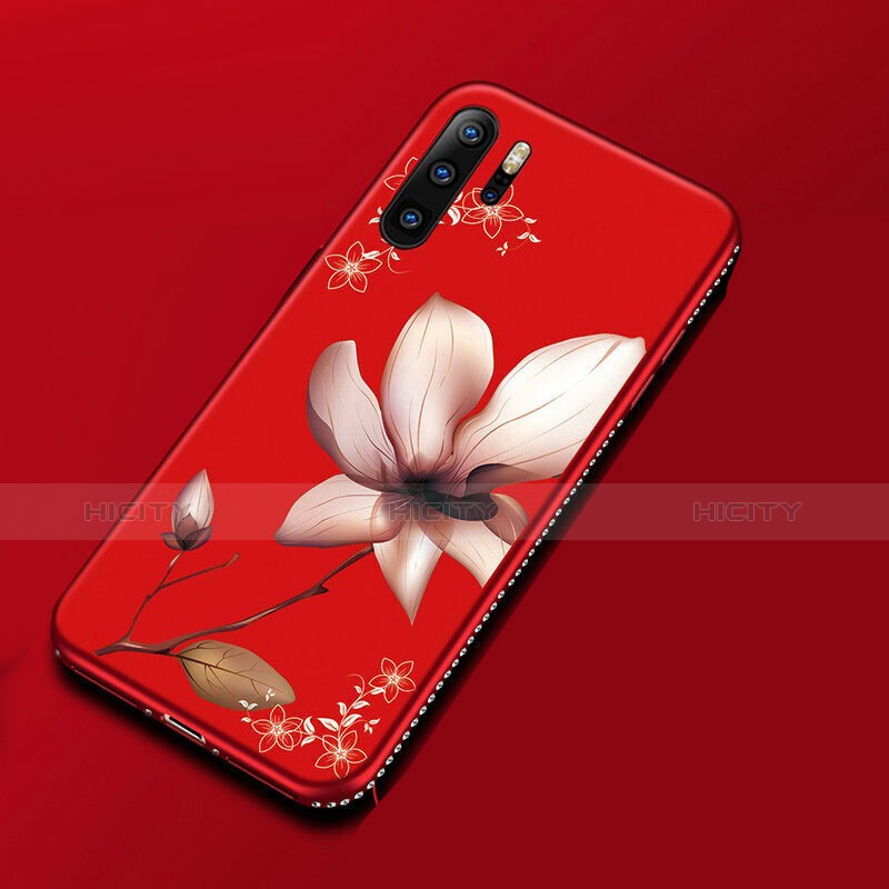 Funda Silicona Gel Goma Flores Carcasa para Huawei P30 Pro Rojo