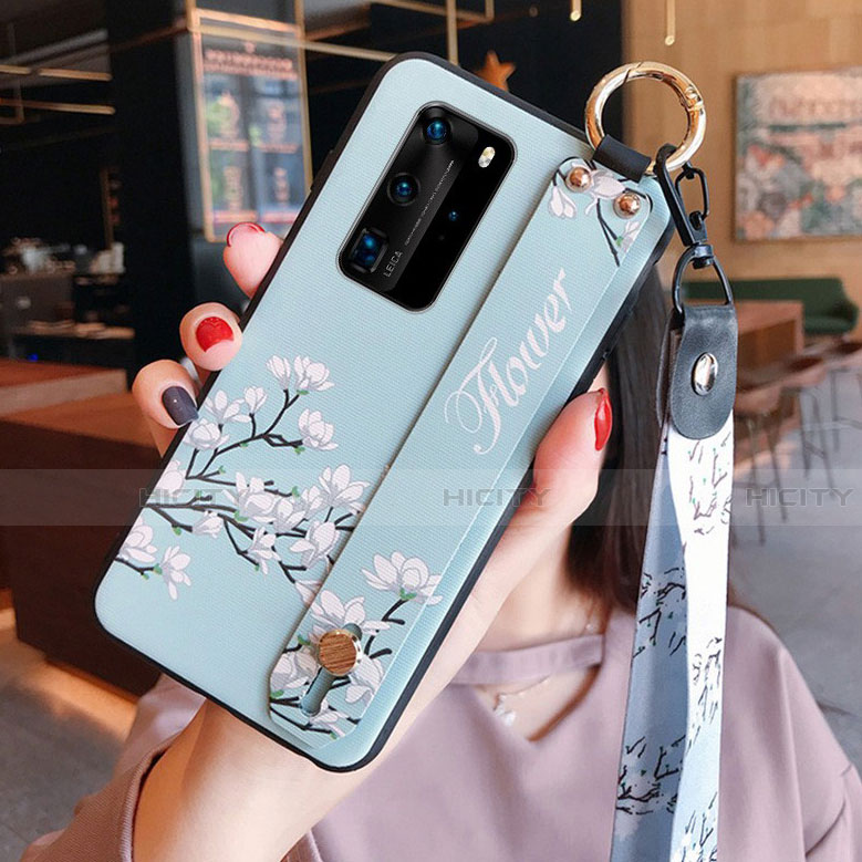 Funda Silicona Gel Goma Flores Carcasa para Huawei P40 Pro Azul Cielo