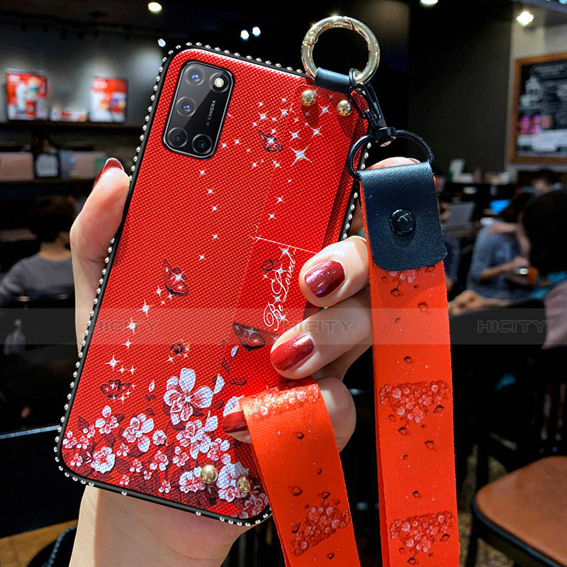 Funda Silicona Gel Goma Flores Carcasa para Oppo A72 Rojo