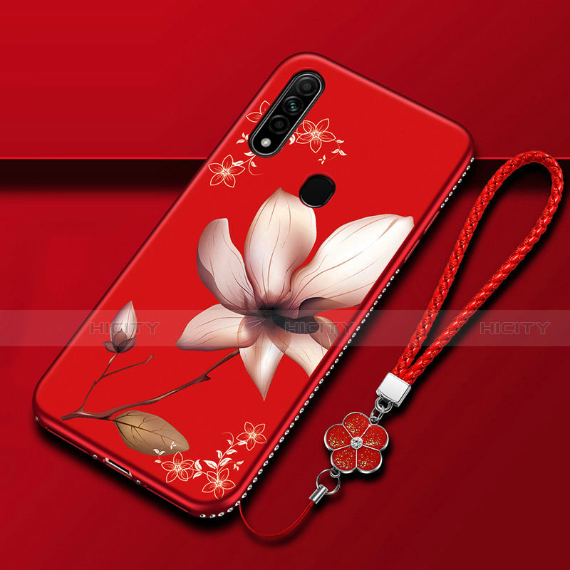 Funda Silicona Gel Goma Flores Carcasa para Oppo A8 Rojo Rosa