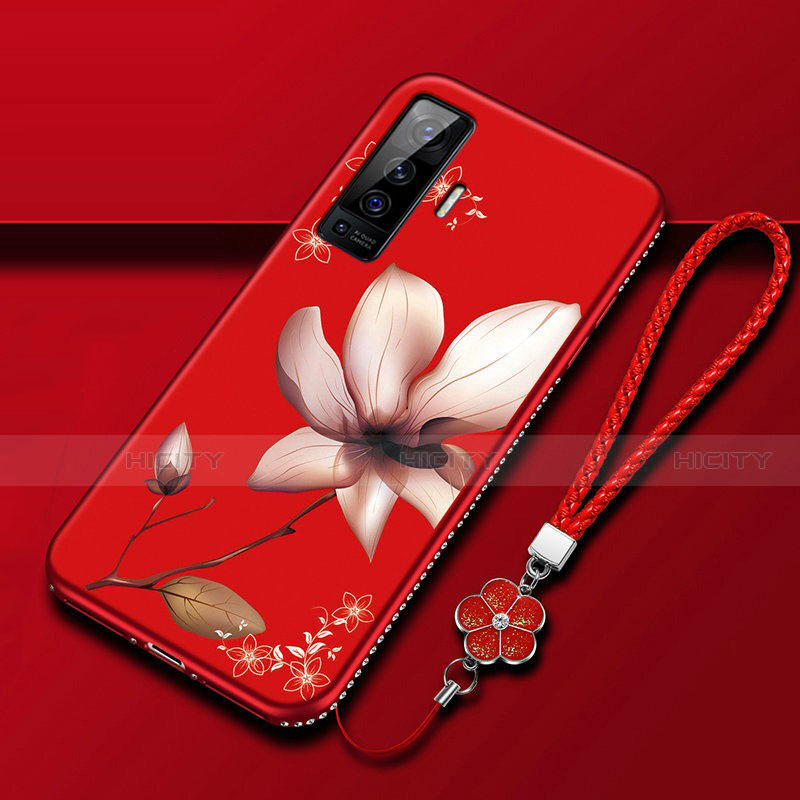 Funda Silicona Gel Goma Flores Carcasa para Vivo X50 5G Rojo Rosa