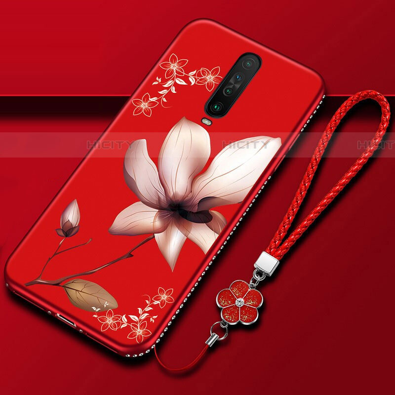 Funda Silicona Gel Goma Flores Carcasa para Xiaomi Redmi K30 5G Rojo Rosa