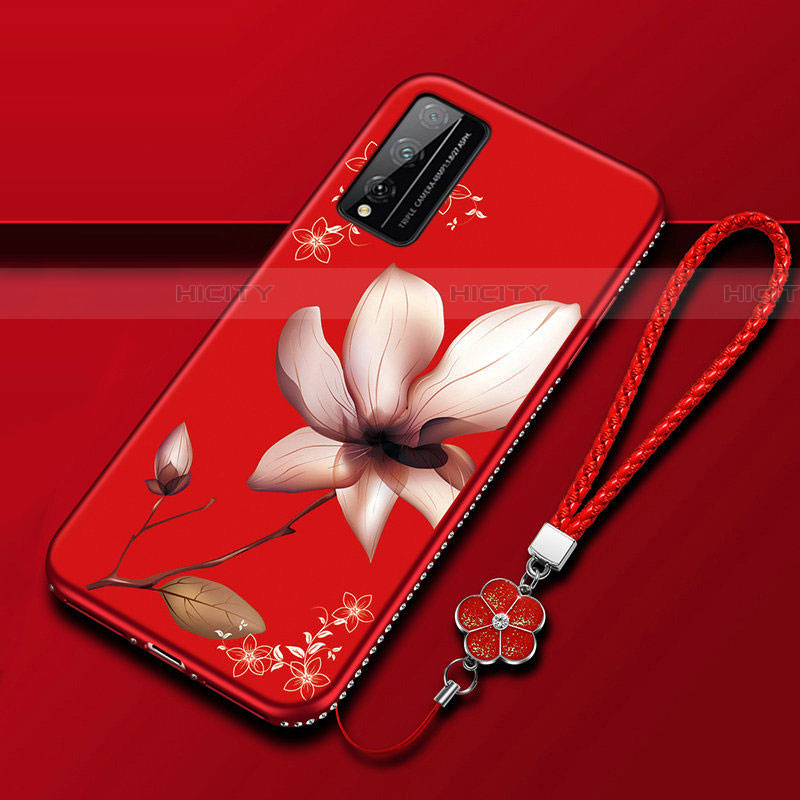 Funda Silicona Gel Goma Flores Carcasa S01 para Huawei Honor Play4T Pro Rojo Rosa
