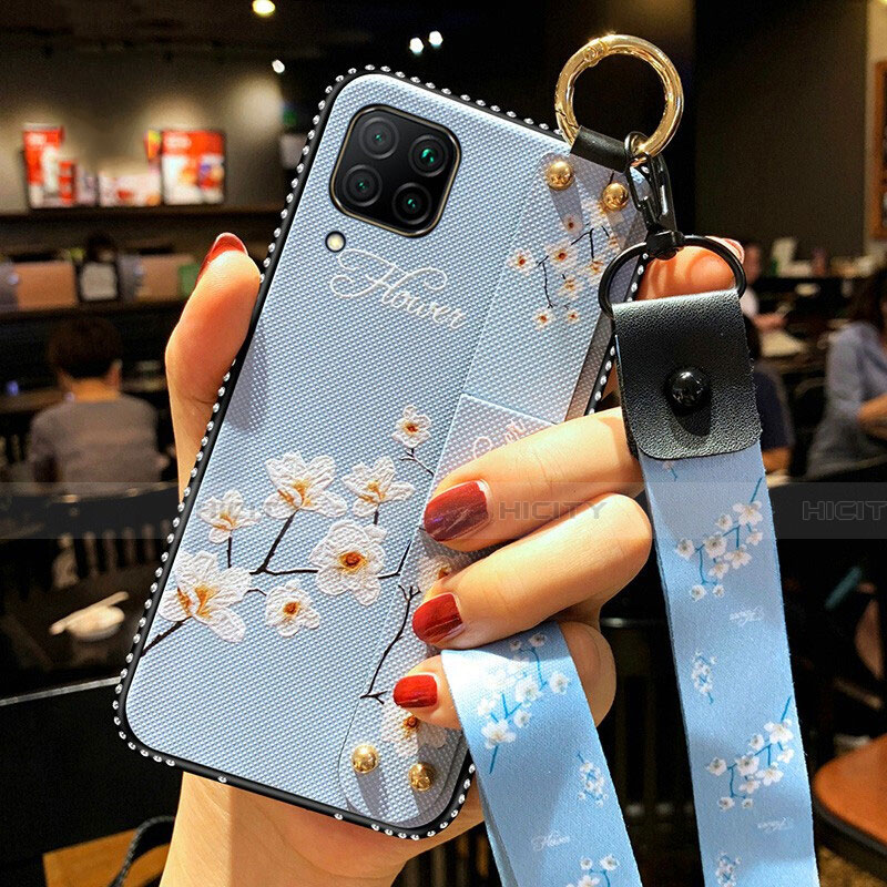 Funda Silicona Gel Goma Flores Carcasa S01 para Huawei Nova 7i Azul Cielo