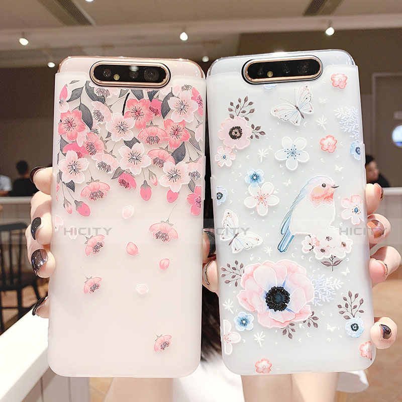 Funda Silicona Gel Goma Flores Carcasa S01 para Samsung Galaxy A80