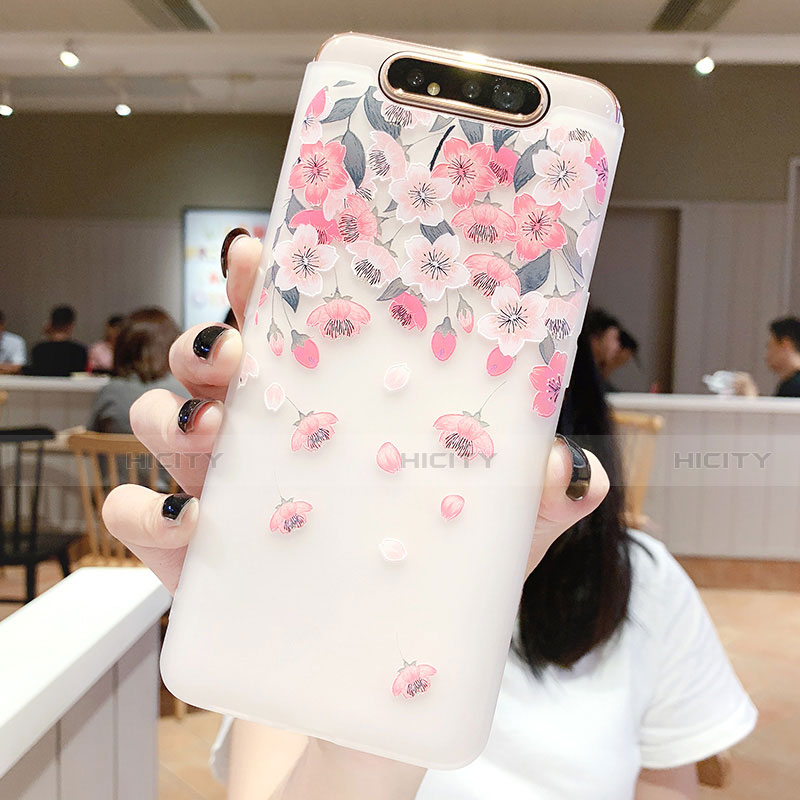 Funda Silicona Gel Goma Flores Carcasa S01 para Samsung Galaxy A80