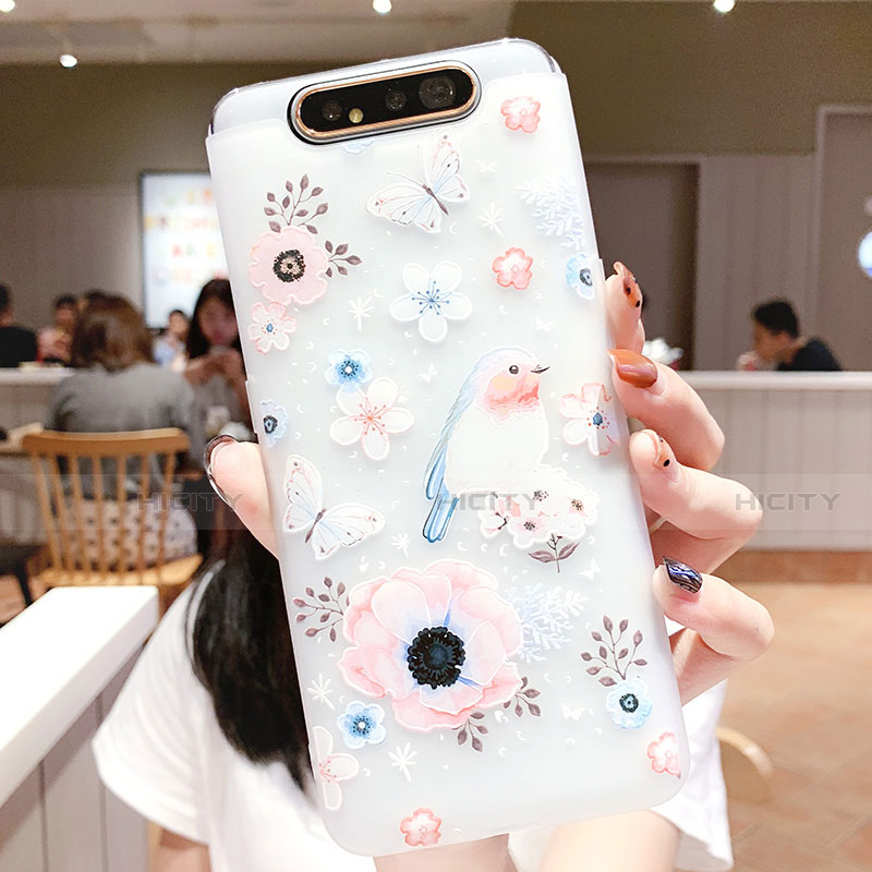 Funda Silicona Gel Goma Flores Carcasa S01 para Samsung Galaxy A80