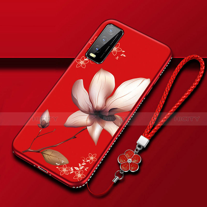 Funda Silicona Gel Goma Flores Carcasa S01 para Vivo Y11s Rojo Rosa