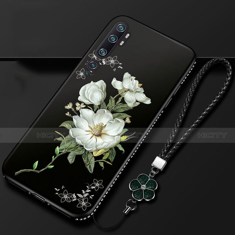 Funda Silicona Gel Goma Flores Carcasa S01 para Xiaomi Mi Note 10 Pro Blanco