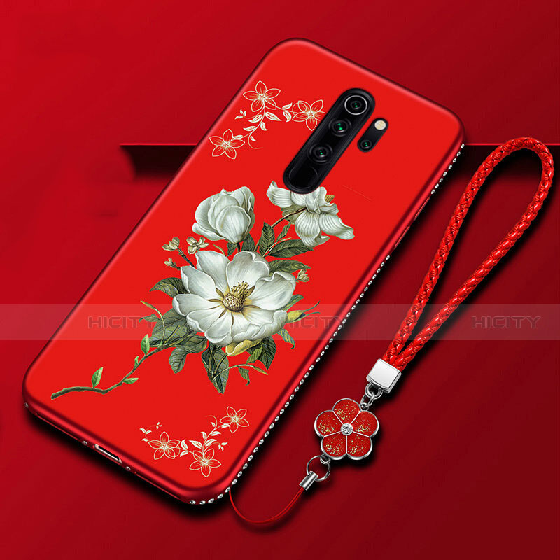 Funda Silicona Gel Goma Flores Carcasa S01 para Xiaomi Redmi Note 8 Pro Rojo
