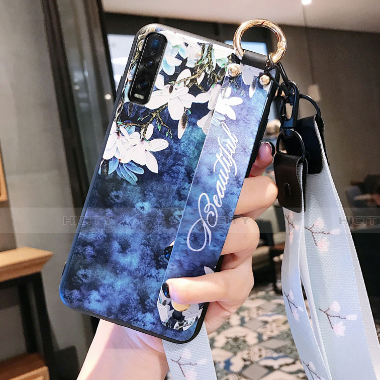 Funda Silicona Gel Goma Flores Carcasa S02 para Oppo Find X2 Pro Azul