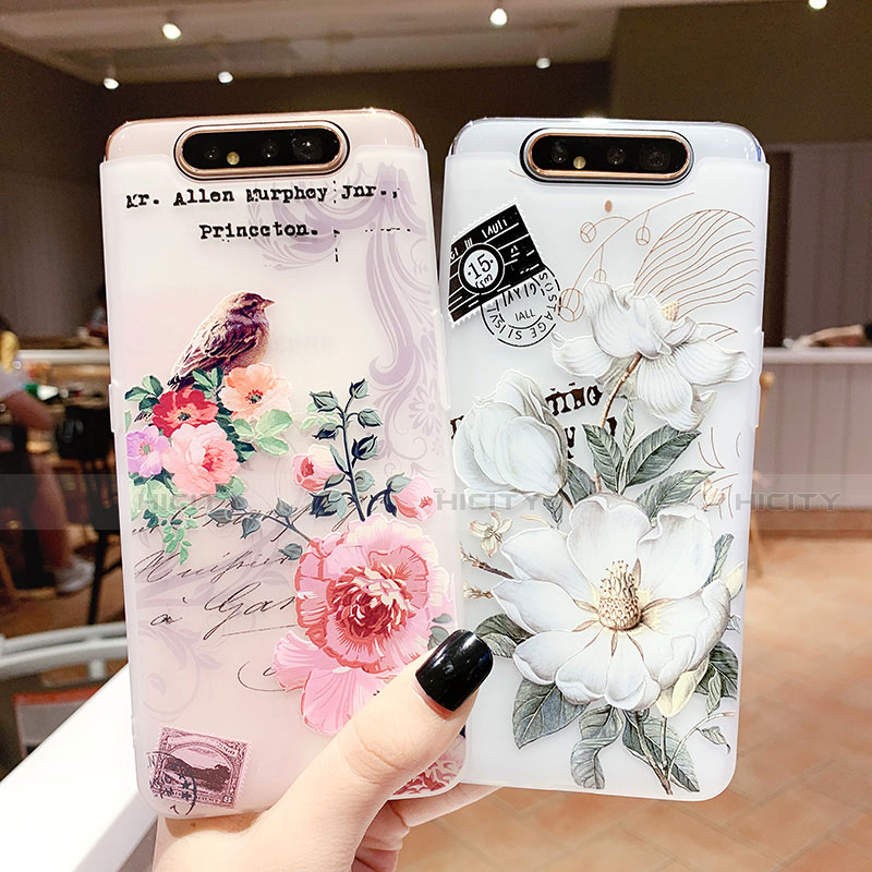 Funda Silicona Gel Goma Flores Carcasa S02 para Samsung Galaxy A80