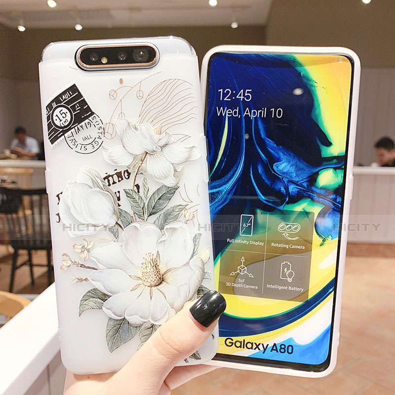 Funda Silicona Gel Goma Flores Carcasa S02 para Samsung Galaxy A80