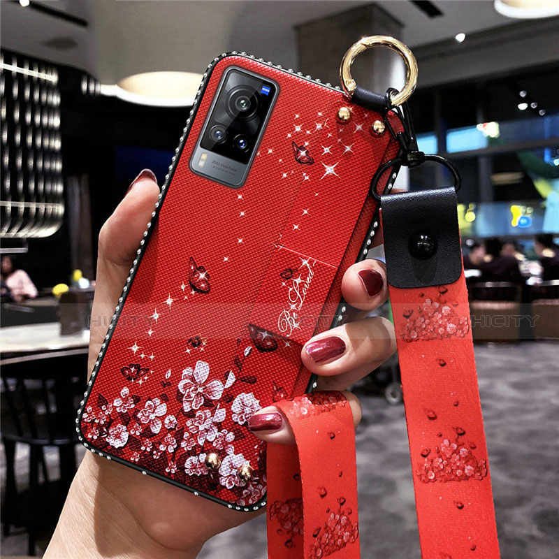 Funda Silicona Gel Goma Flores Carcasa S02 para Vivo X60T 5G Rojo