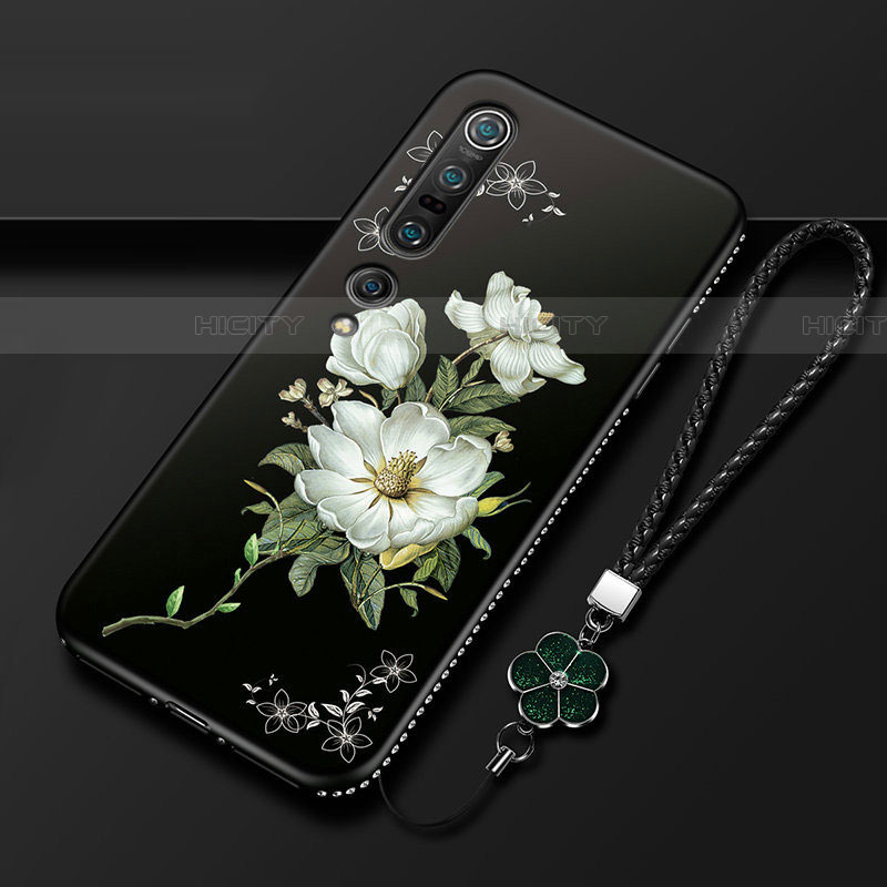 Funda Silicona Gel Goma Flores Carcasa S02 para Xiaomi Mi 10 Pro Blanco