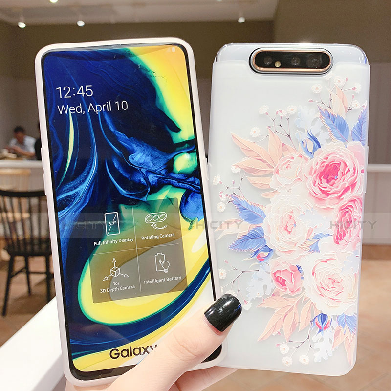 Funda Silicona Gel Goma Flores Carcasa S03 para Samsung Galaxy A80